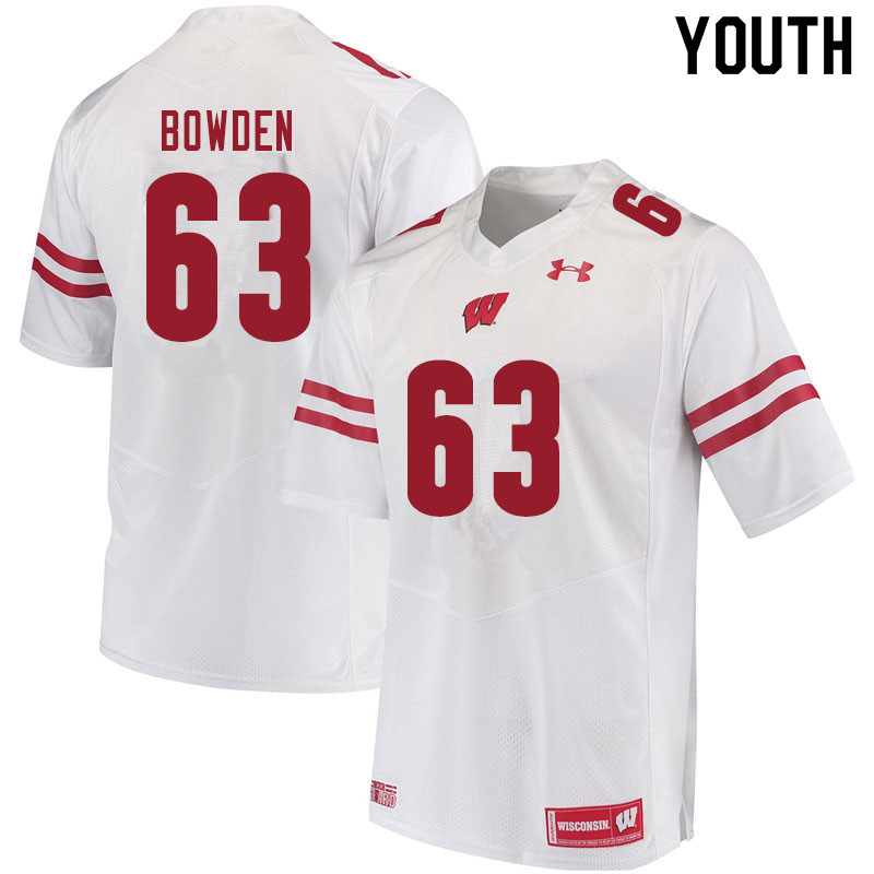 Wisconsin Badgers Youth #63 Peter Bowden NCAA Under Armour Authentic White College Stitched Football Jersey PX40U30WS